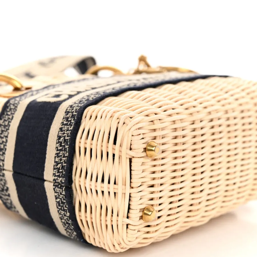 Dior Mini Lady Dior Wicker & Blue Oblique Canvas Gold Hardware
