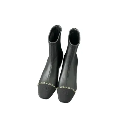 Chanel Black Lambskin leather ankle boots
