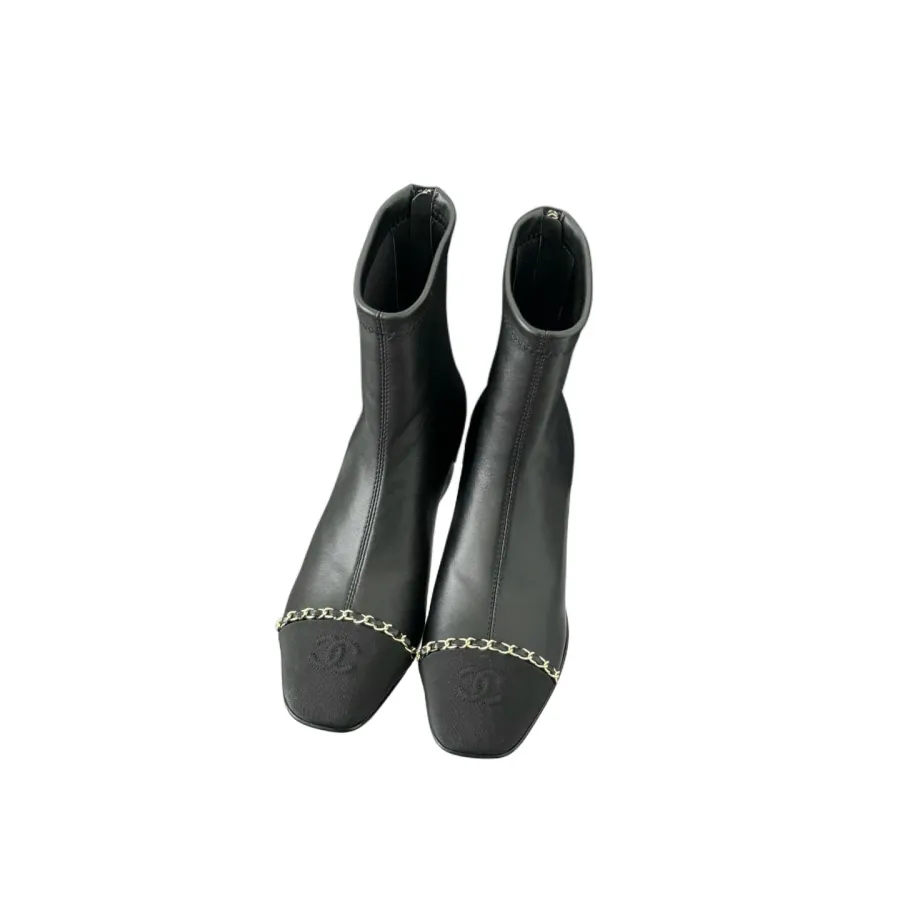 Chanel Black Lambskin leather ankle boots