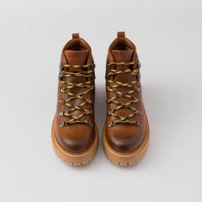 PRADA Lace-up ankle boots in cognac leather