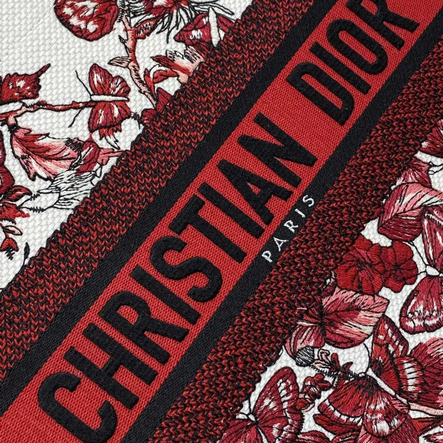Dior Medium Dior Book Tote White and Red Le Coeur des Papillons Embroidery