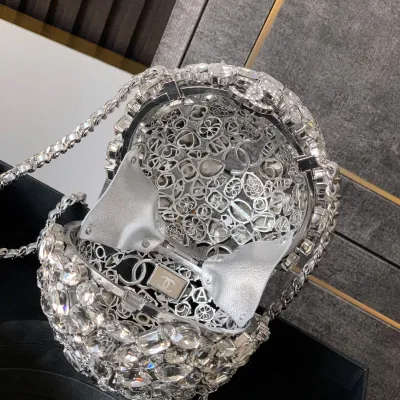 Chanel Silver / gold / black crystal ball dinner bag crossbody bag