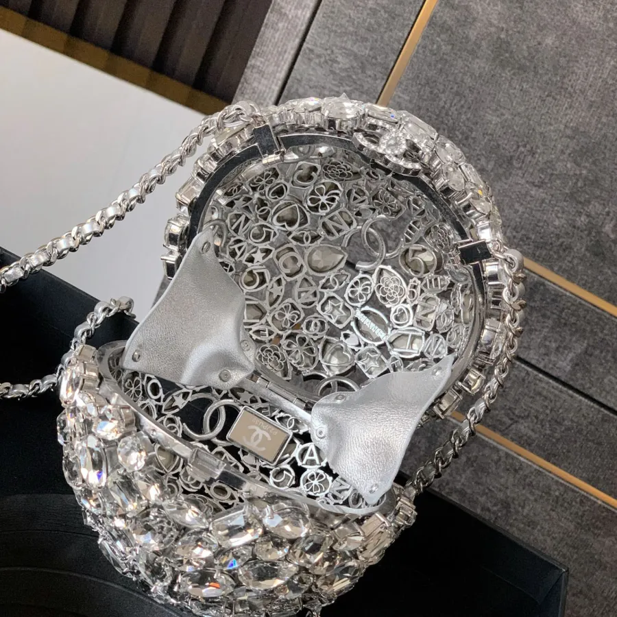 Chanel Silver / gold / black crystal ball dinner bag crossbody bag