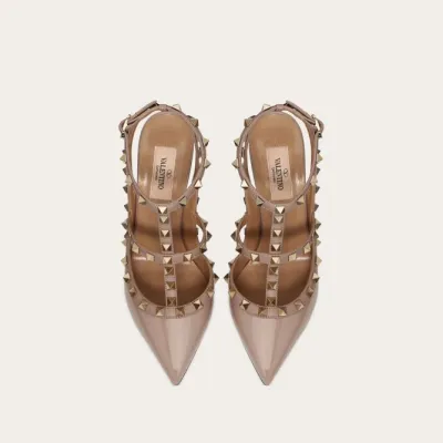 VALENTINO Patent leather lace-up rivet heels