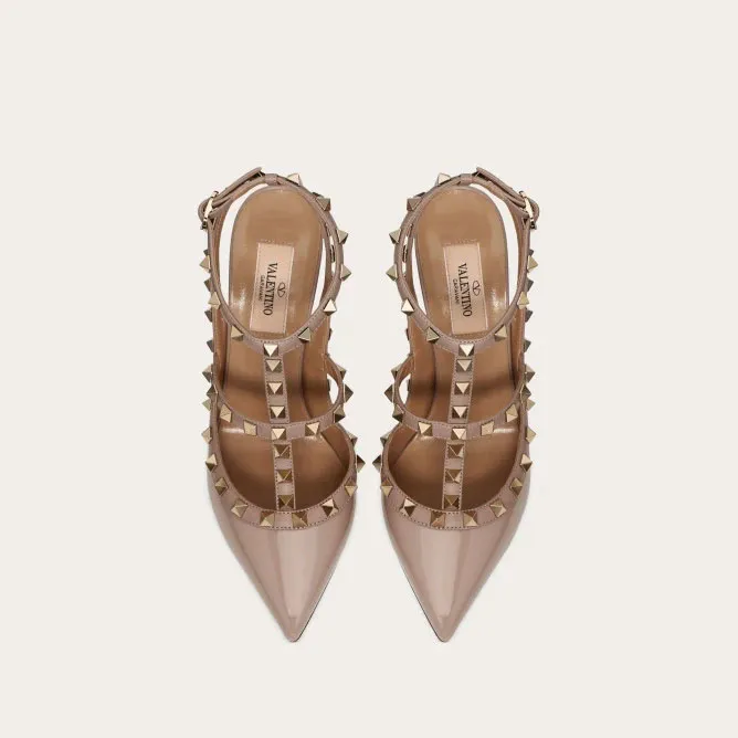 VALENTINO Patent leather lace-up rivet heels