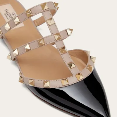 VALENTINO Black patent leather studded Muller shoes