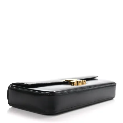 Celine Small Triomphe Chain Shoulder Bag Black Shiny Calfskin Leather Gold Hardware