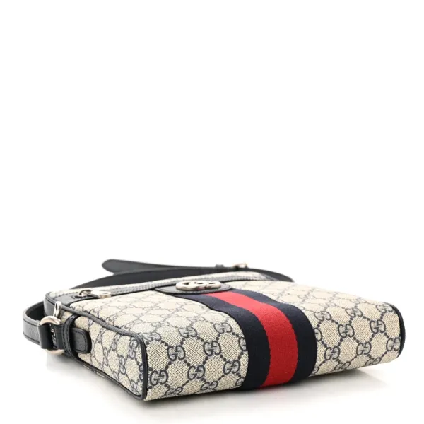 Gucci Small Web Ophidia Messenger Bag Beige/Blue GG Supreme Monogram Canvas & Textured Dollar Calfskin Leather Silver Hardware - Image 6