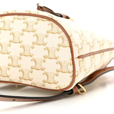 Celine Mini Folco Backpack White Triomphe Canvas & Calfskin Leather Gold Hardware
