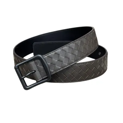 Bottega Veneta Men's Square Buckle Intrecciato Belt In Black/Coffee/Blue/Grey Calfskin With Silver/Black Hardware 40mm