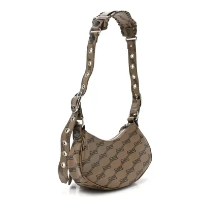 Balenciaga XS Le Cagole Shoulder Bag Beige/Brown Coated Canvas BB Monogram Silver Hardware