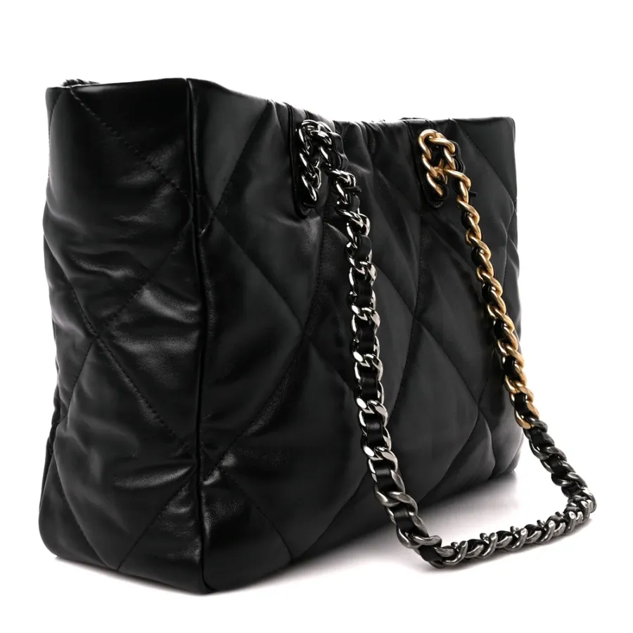 Chanel East-West Shopping Bag Medium Black Chanel 19 Quilted Lambskin Leather Mixed Metal Hardware