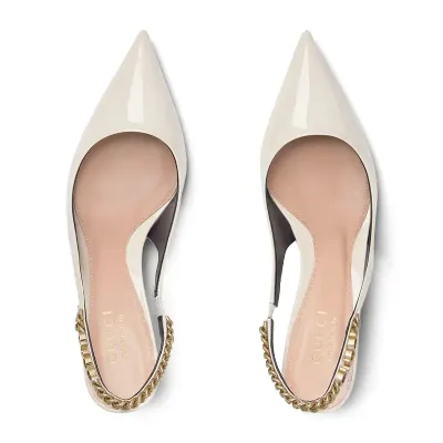 Gucci white patent leather pointed heels high heels shoes Rear lace up high heels