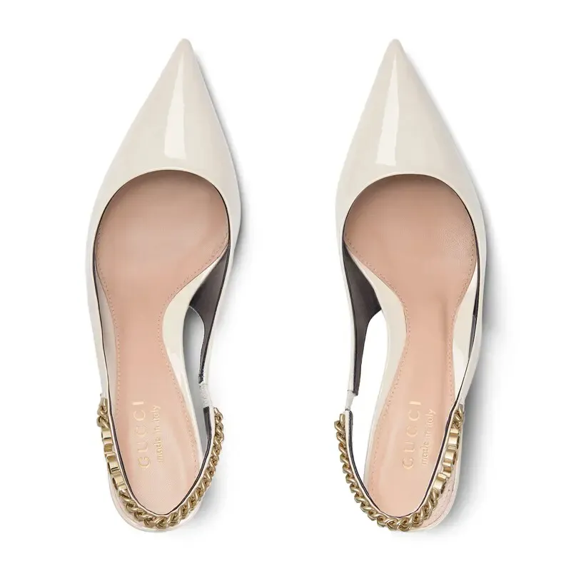 Gucci white patent leather pointed heels high heels shoes Rear lace up high heels