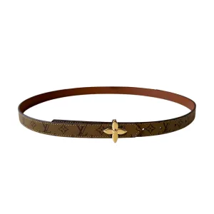 Louis Vuitton Women's Mini Flowergram Reversible Belt In Brown/Black/Pink/White Calfskin And Monogram Canvas With Gold/Silver Hardware 20mm