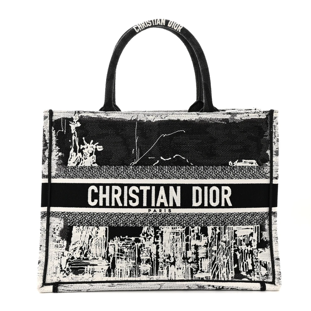 Dior Medium New York Book Tote Canvas Bordado Preto/Branco