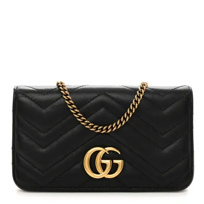 Gucci Mini GG Marmont Bag Black Calfskin Matelassé Leather Aged Gold Hardware