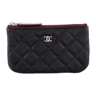 Chanel Medium Interlocking CC Logo Pouch Black Caviar Leather Silver Hardware
