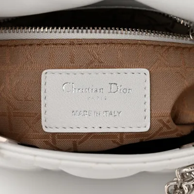 Dior Mini Lady Dior White Lambskin Cannage Leather Silver Hardware