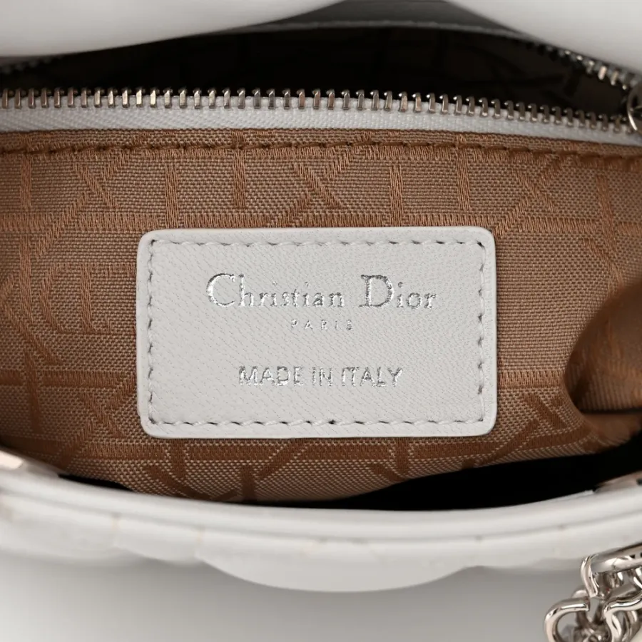 Dior Mini Lady Dior White Lambskin Cannage Leather Silver Hardware