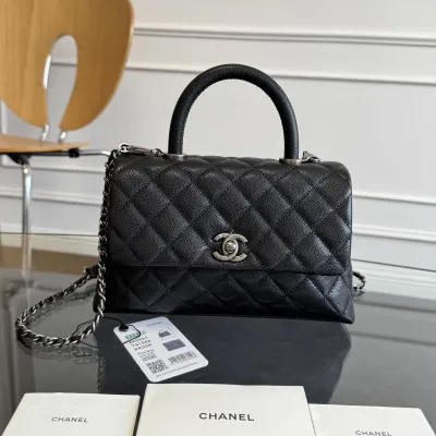 Chanel Coco Handle Black 19cm / 24cm Quilted Caviar Leather Crossbody Bags Top-Handle Bags