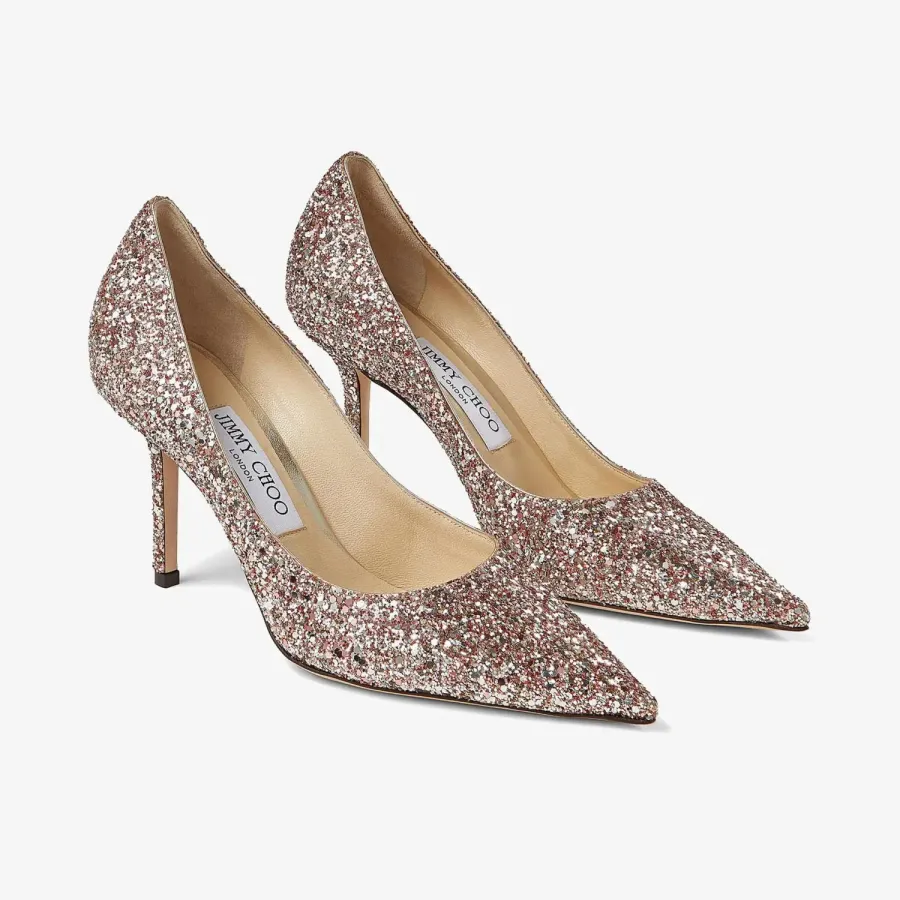 JIMMY CHOO Rose pink coarse grain glitter fabric pointed heels