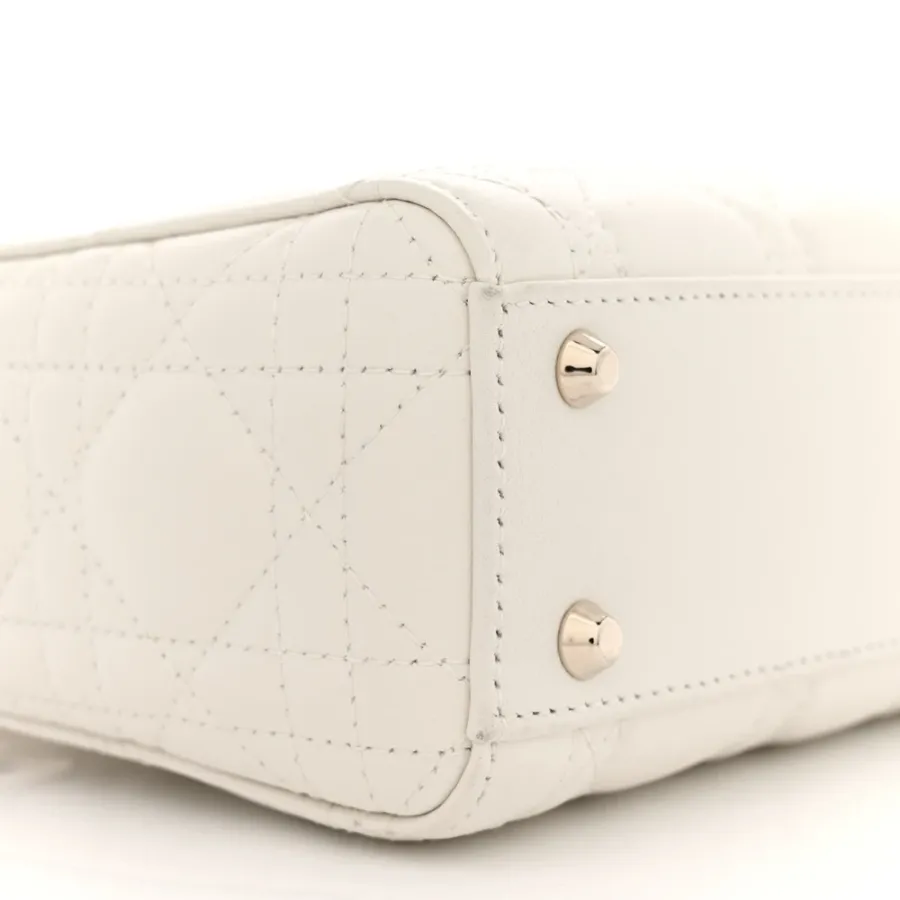 Dior Mini Lady Dior White Cannage Lambskin Leather Gold Hardware