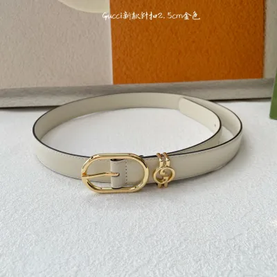 Gucci Women's Oval Belt In Red/White/Black Smooth Calfskin With Gold/Silver Hardware 25mm