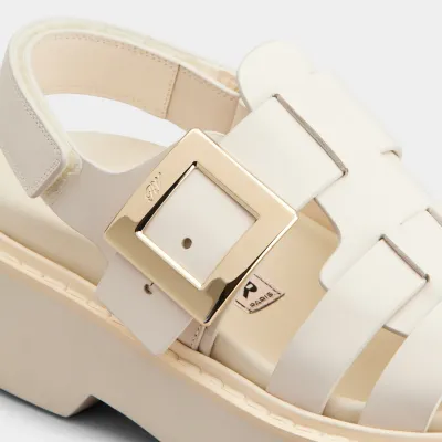Roger Vivier Viv' Rangers Sandals In White Leather With Metal Buckle