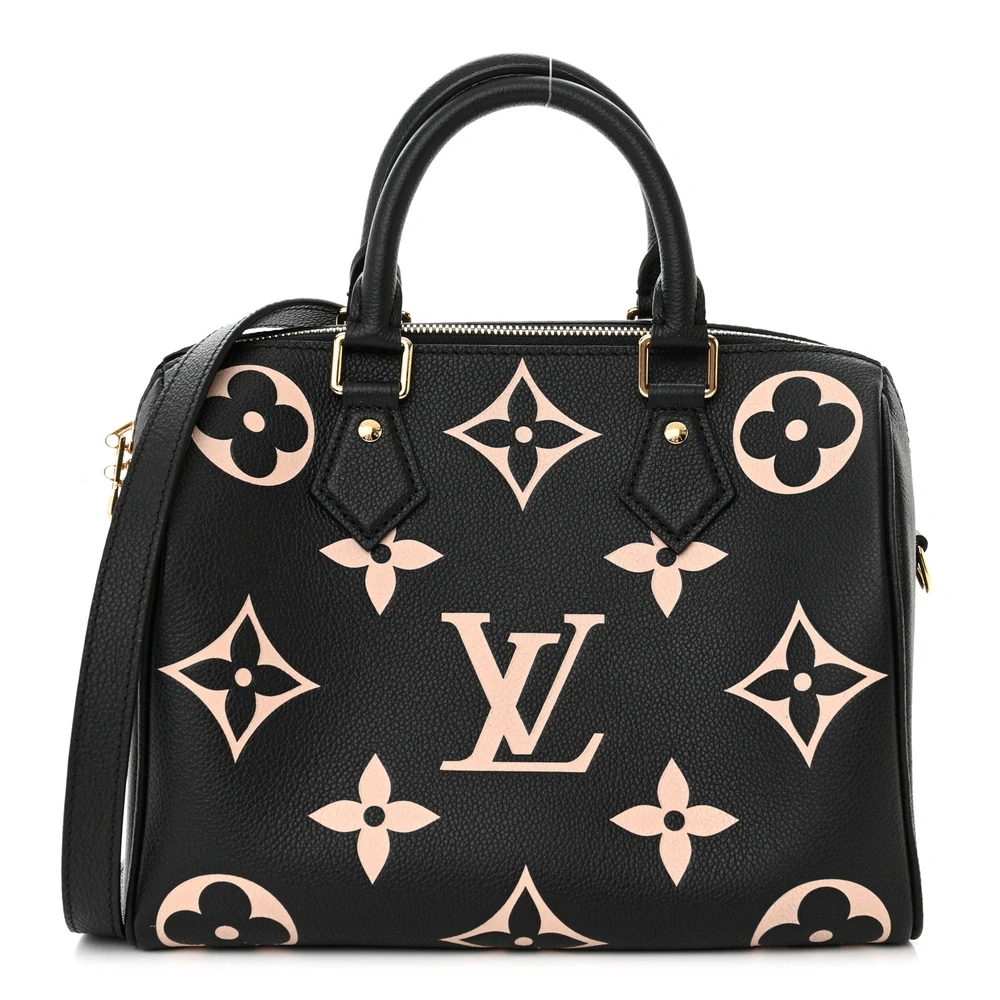 Louis Vuitton Speedy Bandouliere 25 Preto/Bege Monograma Gigante Empreinte Couro Hardware Dourado