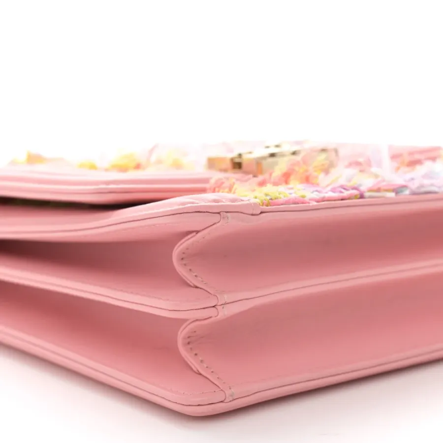 Chanel North-South Boy Flap Medium Pink Tweed & Quilted Calfskin Leather Light Gold Hardware