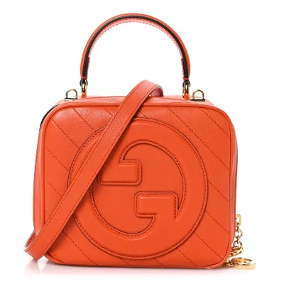 Gucci Small Diagonal Stitched Blondie Shoulder Bag Orange Calfskin Leather Gold Hardware