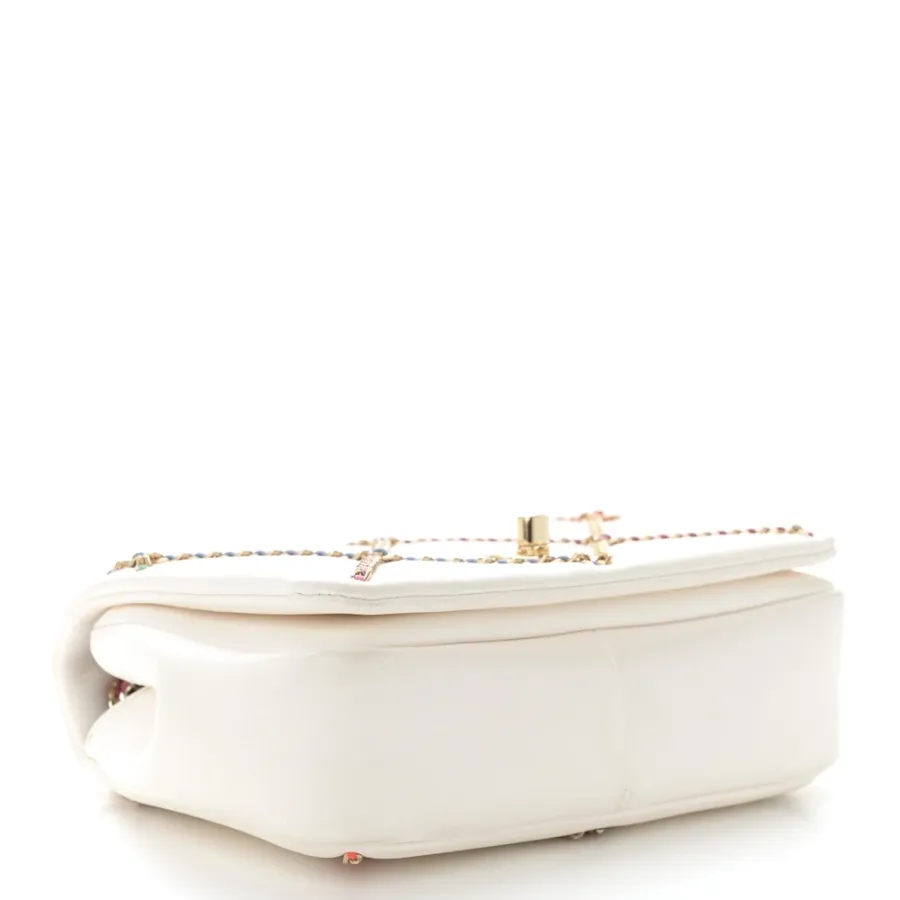 Luxury Entwined Chain Flap Bag | White Multicolor