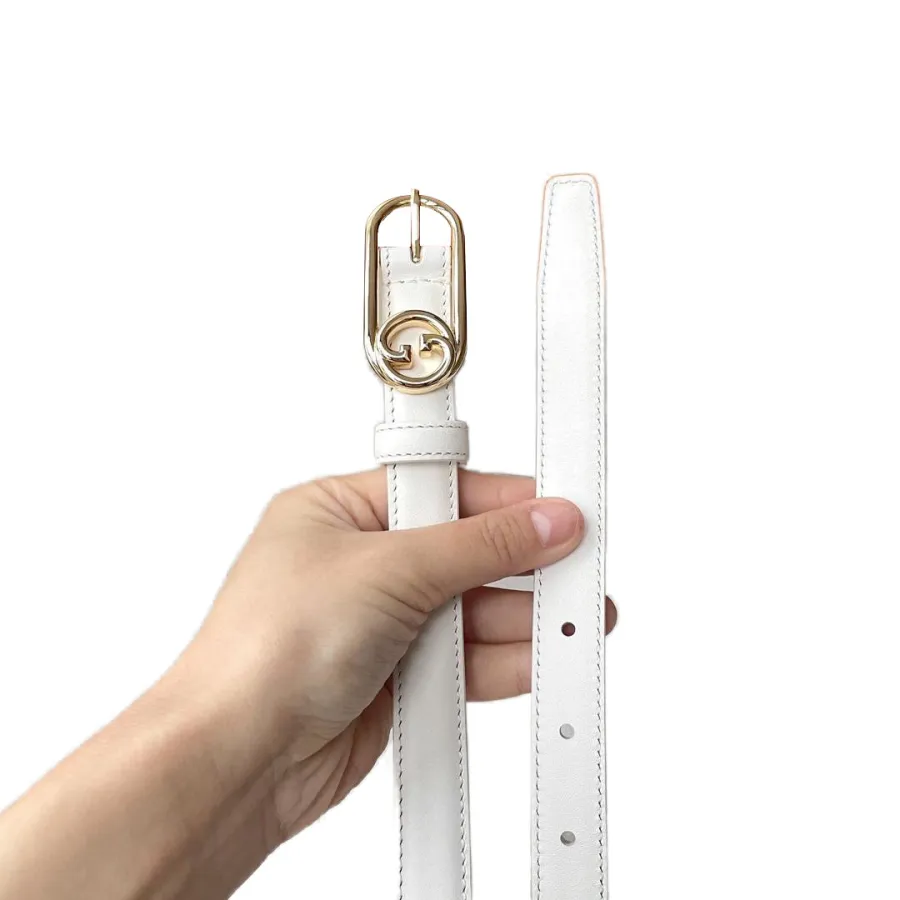 Gucci Women's Oval Belt In White/Black Smooth Calfskin With Gold/Silver Hardware 20mm