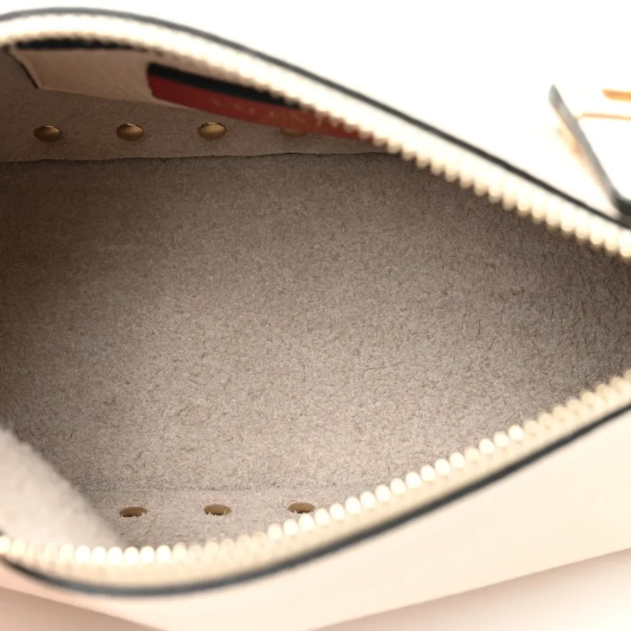 Valentino Garavani Small Rockstud Flip Lock Shoulder Bag Light Ivory Pebbled Calfskin Leather Light Gold Hardware