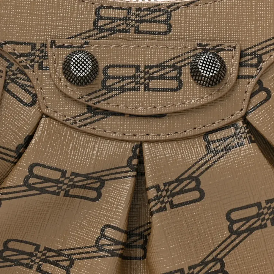 Balenciaga XS Le Cagole Shoulder Bag Beige/Brown Coated Canvas BB Monogram Silver Hardware