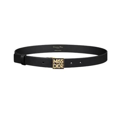Dior Women' s Miss Dior Graffiti Buckle Belt In Black/Pink Calfskin With Gold Hardware 25mm