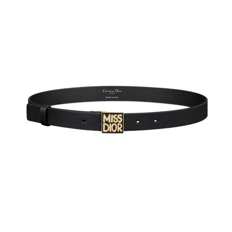 Dior Women' s Miss Dior Graffiti Buckle Belt In Black/Pink Calfskin With Gold Hardware 25mm