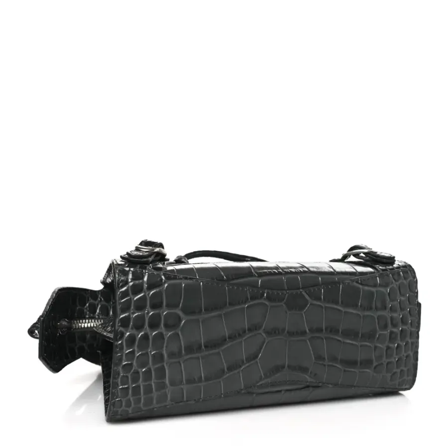Balenciaga Mini Neo Classic City Bag Dark Grey Crocodile Embossed Calfskin Leather Silver Hardware