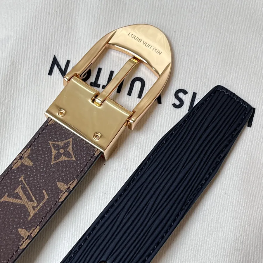 Louis Vuitton Women's Timeless Epi Belt In Black/Red/Pink Calfskin And Monogram Canvas With Gold/Silver Hardware 30mm