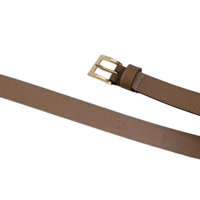 Prada Women' s Square Buckle Belt In Brown/Black Calfskin With Gold/Silver Hardware 25mm