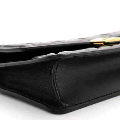 Fendi FF Embossed Wallet On Chain (WOC) Black Matisse Nappa Leather Light Gold Hardware