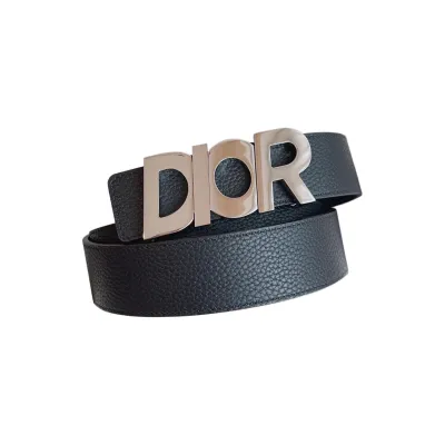 Dior Men' s DIOR Buckle Belt In Black Grained Calfskin With Silver/Gold Hardware 35mm