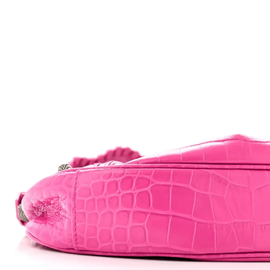 Balenciaga XS Le Cagole Shoulder Bag Lipstick Pink Crocodile Extra Embossed Supple Calfskin Leather Silver Hardware
