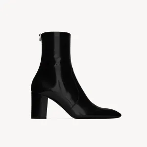 Yves Saint Laurent black mirror leather ankle boots