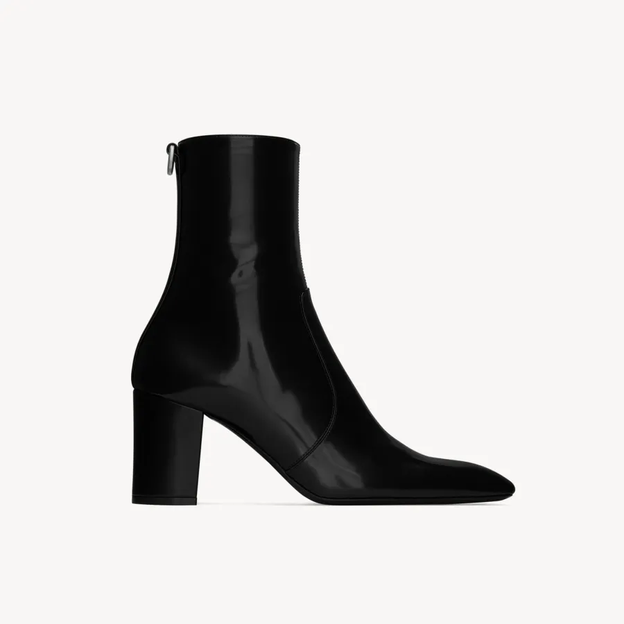 Yves Saint Laurent black mirror leather ankle boots