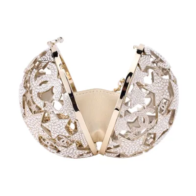 Chanel Silver / gold / black crystal ball dinner bag crossbody bag