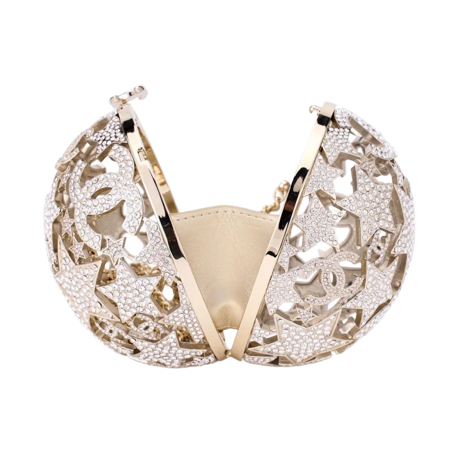 Chanel Silver / gold / black crystal ball dinner bag crossbody bag