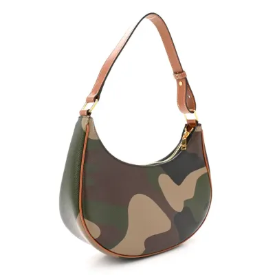 Celine Medium Ava Logo Triomphe Shoulder Bag Khaki Camouflage Canvas & Calfskin Leather Gold Hardware