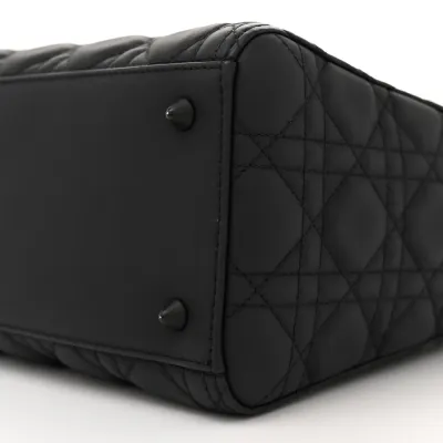 Dior Medium Lady Dior Black Ultra Matte Cannage Calfskin Leather Matte Black Hardware